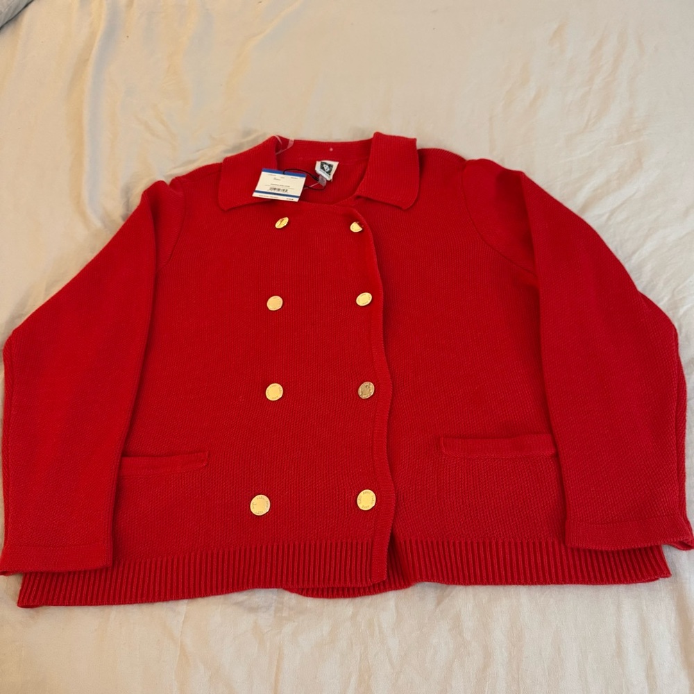 NEW NWT Anne Klein Women's Double Breasted Knit cardigan Sweater XL Red